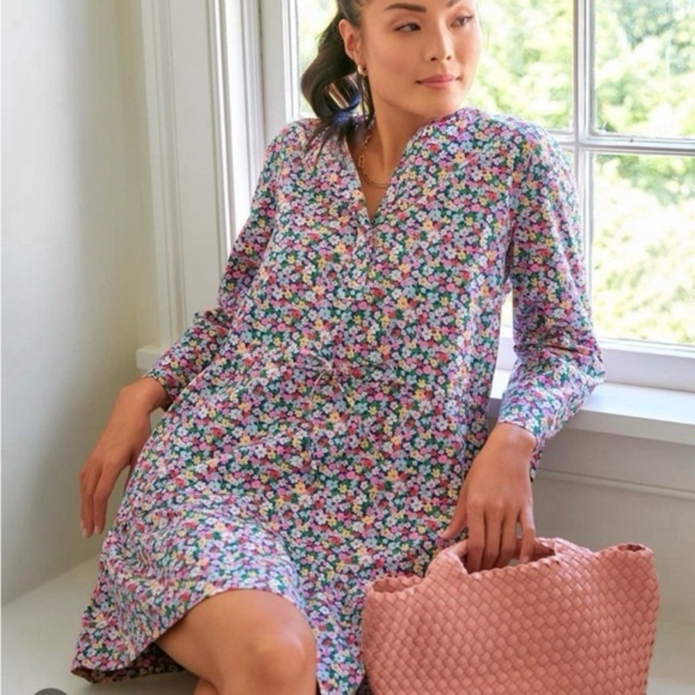 Pomander Place Floral Dress L | Spring Ditsy Daisy Print | Pockets 3/4 Sleeve - Picture 1 of 8